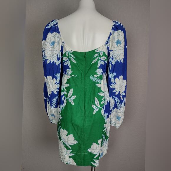 Farm Rio  Soft Garden Linen-Blend Minidress Size Large Puff Sleeve Vacation - Picture 4 of 16